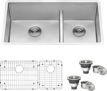 Ruvati 28-inch Low-Divide RVH7255 Undermount Tight Radius 60/40 Double Bowl 16 Gauge Stainless Steel Kitchen Sink