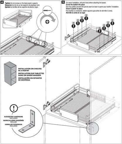 Heavy-Duty Steel Adjustable Pullout Wire Basket Pots, Pans, Lid Cookware, Pantry Cabinet Organizer