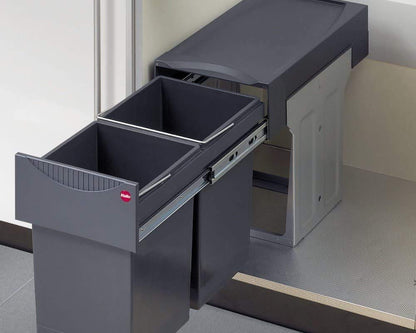 Hailo Tandem 30 Liters Pullout Bottom Mount Double Bin Trash System with Over Travel Slides Made in Germany