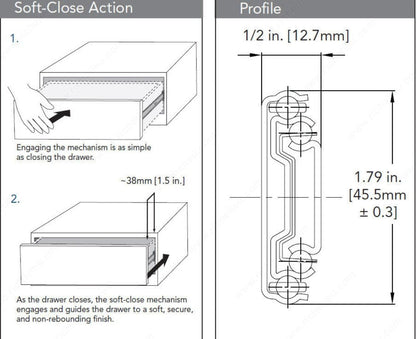 Richelieu GS4270 Series Kit Full Extension Soft-Close Drawer Slides with Rear Metal Brackets – 16" to 28" Lengths (One Pair)
