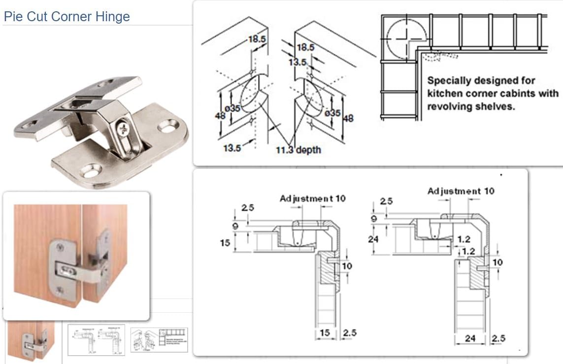 Heavy Duty 22877000 Series Full Inset Adjustable Concealed Pie-Cut Corner Euro Hinge with 160 Degree Opening Angle