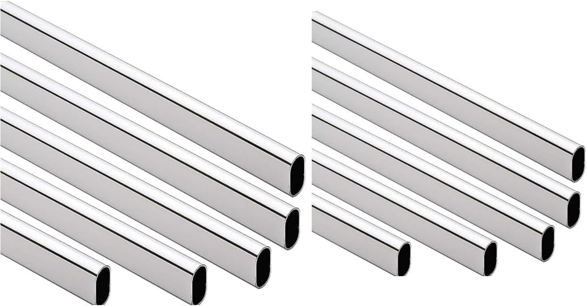 10-Case ProPack Welded Steel Oval Polished Chrome Wardrobe Closet Rods - 98 7/16" (8' 2-7/16") Length – Heavy-Duty Construction