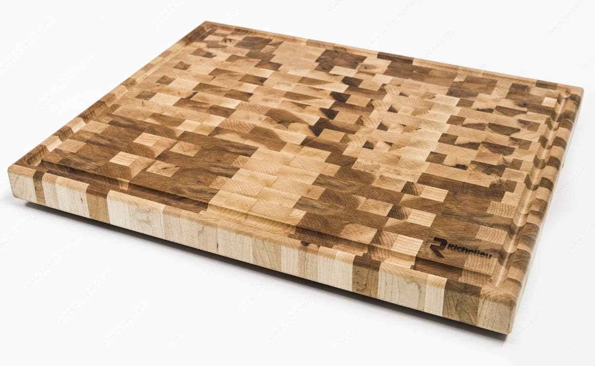 Richelieu Butcher Block Extra Large 19.62" x 15.75" x 1.5" Canadian Maple End Grain Board for Cooked meats