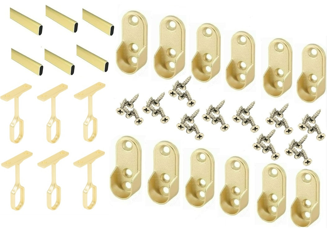 6-Case ProPack 96" Long Oval Wardrobe Closet Rods with 12 End Caps and 6 Suspended Center Supports and Installation Screws