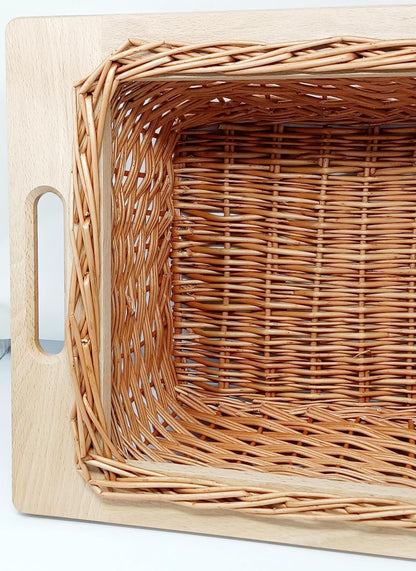 Hand-Woven Pull-Out Wicker Basket with Beech Wood Handles and Runners Made in Poland