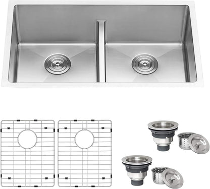 Ruvati 30-inch Low-Divide Undermount Rounded Corners 50/50 Double Bowl 16 Gauge Stainless Steel Kitchen Sink – RVH7355