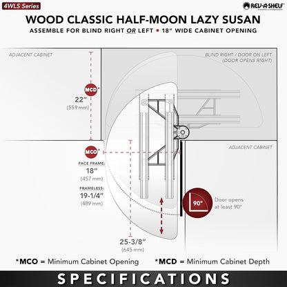 Rev-A-Shelf Dual Shelf Half Moon Lazy Susan Organizer for Blind Corner Kitchen Cabinets, Pull Out Turntable Storage Trays, Wood, 4WLS882-32-570