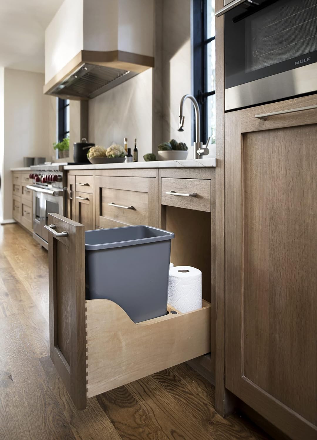 Rev-A-Shelf Pullout Trash Can Bottom Mounted with Rear Storage and Undermount Soft-Close Slides