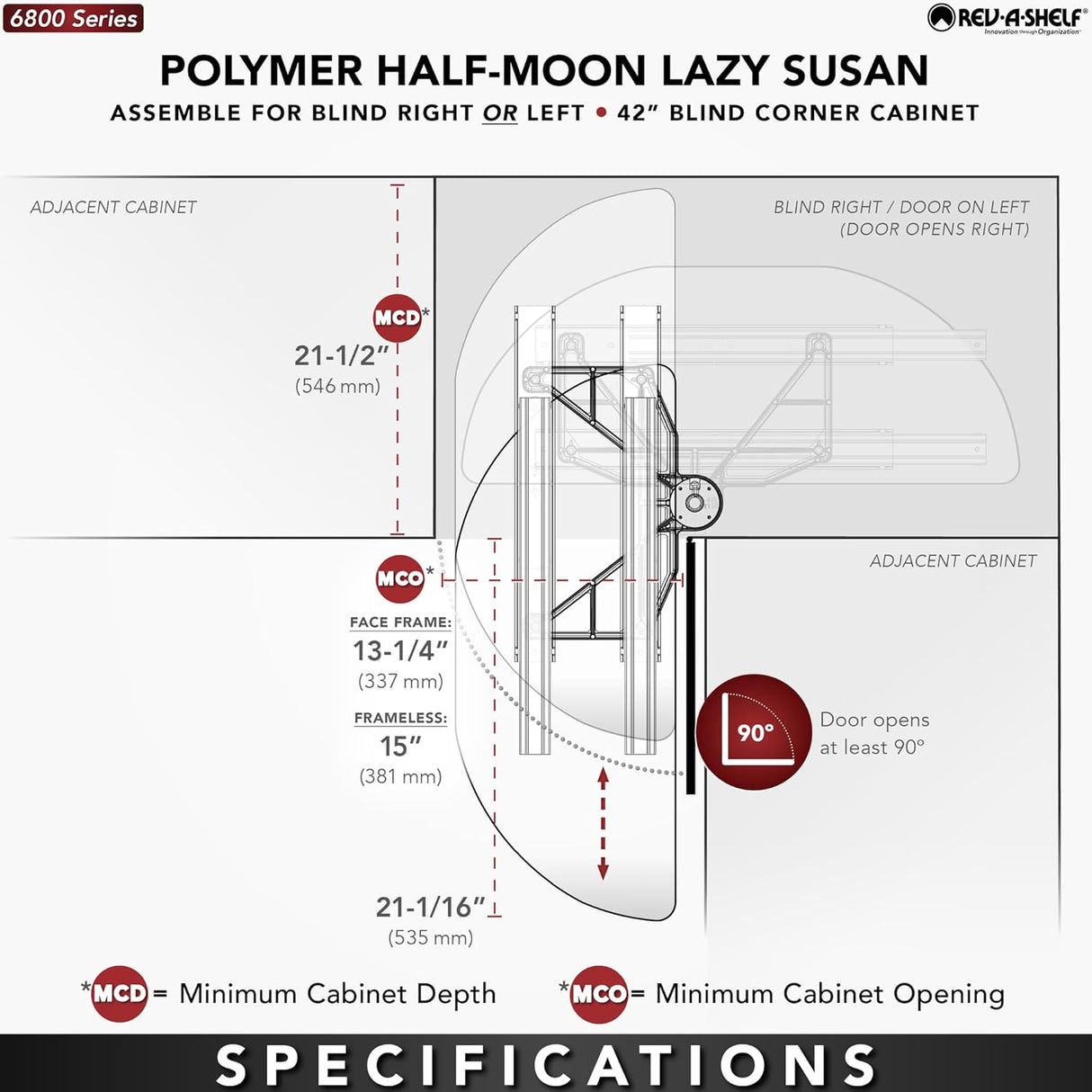 Rev-A-Shelf Pull-Out Half Moon Lazy Susan Shelf Sliding Organizer for Blind Corner Cabinets