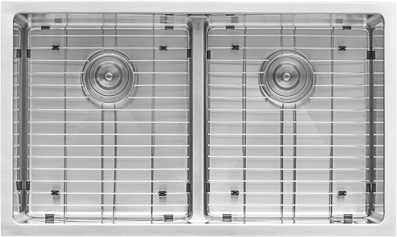 Ruvati 30-inch Low-Divide Undermount Rounded Corners 50/50 Double Bowl 16 Gauge Stainless Steel Kitchen Sink – RVH7355