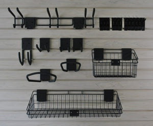 HandiWALL® Basic Accessory Kit with Locks – 21-Piece Slatwall Hook & Basket Set | Heavy-Duty Steel | Graphite Finish
