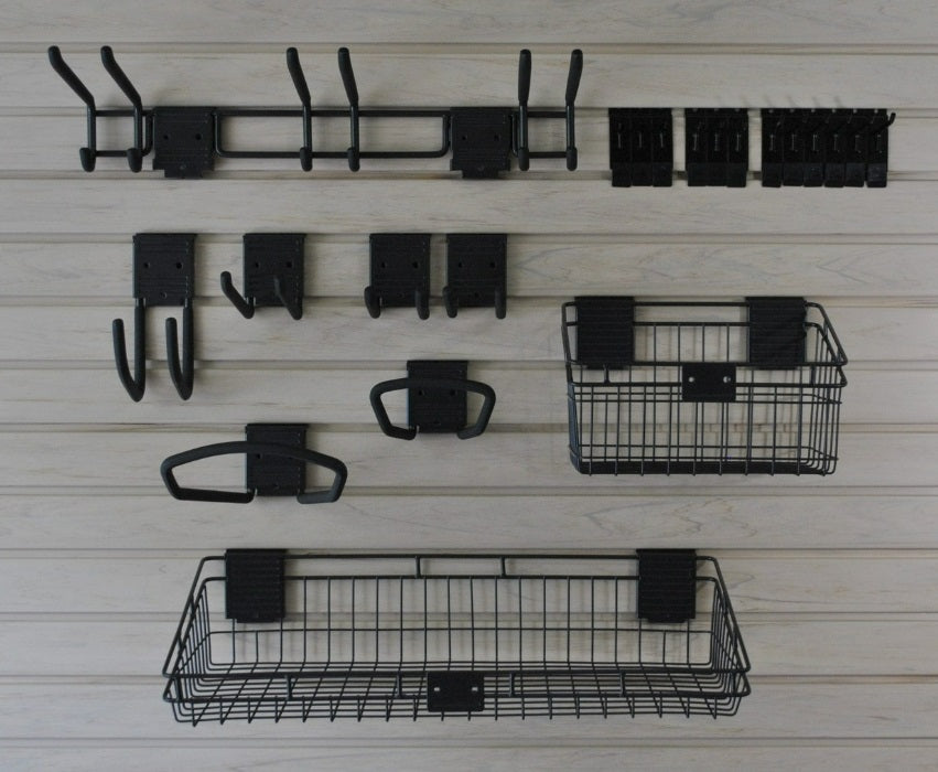 HandiWALL® Basic Accessory Kit with Locks – 21-Piece Slatwall Hook & Basket Set | Heavy-Duty Steel | Graphite Finish