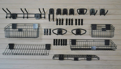 HandiWALL® Intermediate Accessory Kit with Locks – 33-Piece Slatwall Hook & Basket Set | Heavy-Duty Steel | Graphite Finish
