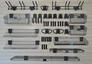 HandiWALL® Deluxe Accessory Kit with Locks – 46-Piece Slatwall Hook & Basket Set | Heavy-Duty Steel | Graphite Finish