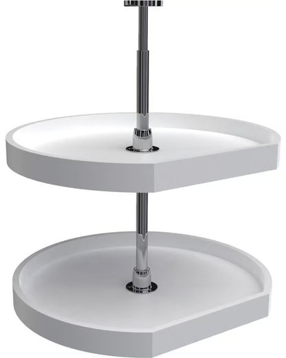22 Inch Diameter D-Shape RAS Polymer Traditional 2 Shelf Corner Lazy Susan Set, for 26, 32 Inch Inner Cabinet Height - White