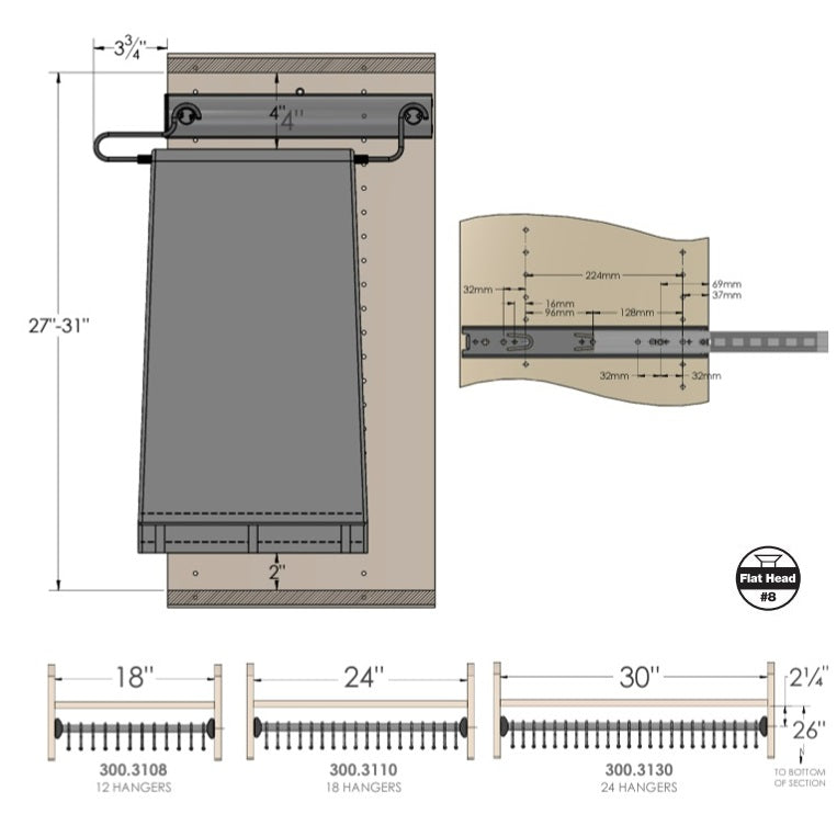 TAG Hardware Pull-Out Pant Rack Closet Organizer with Soft Close Slides and Pant Hangers