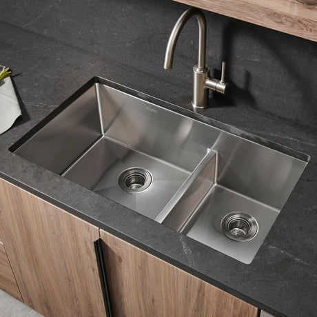 Ruvati 28-inch Low-Divide RVH7255 Undermount Tight Radius 60/40 Double Bowl 16 Gauge Stainless Steel Kitchen Sink