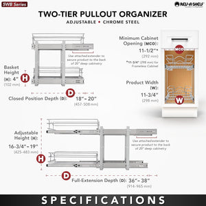 Rev-A-Shelf Two-Tier Chrome Wire Basket Pull Out Cabinet Organizer