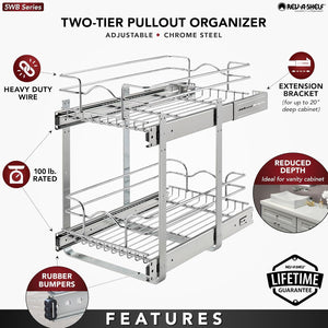 Rev-A-Shelf Two-Tier Chrome Wire Basket Pull Out Cabinet Organizer