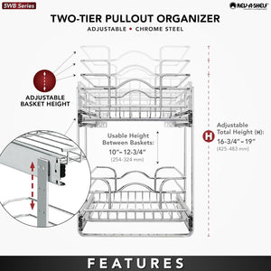 Rev-A-Shelf Two-Tier Chrome Wire Basket Pull Out Cabinet Organizer