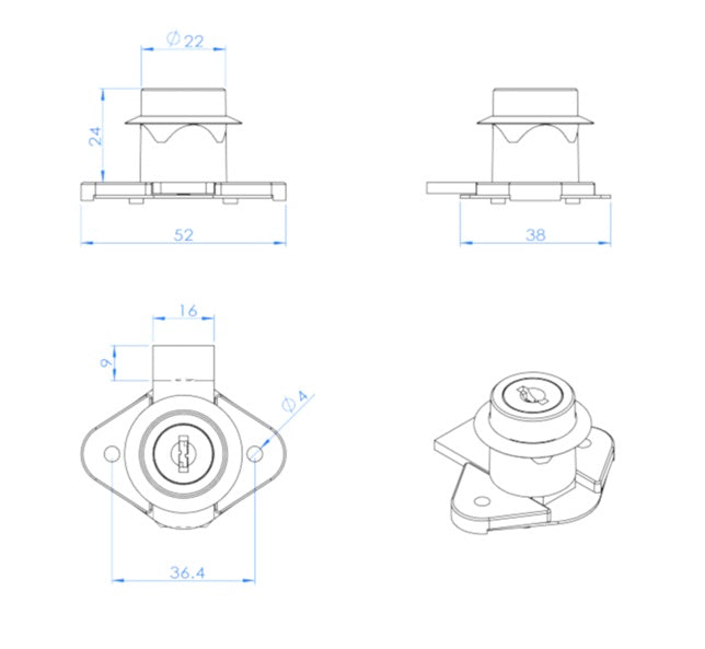 Richelieu Series 1402 Cam Lock – Cabinet & Drawer Security (Chrome)