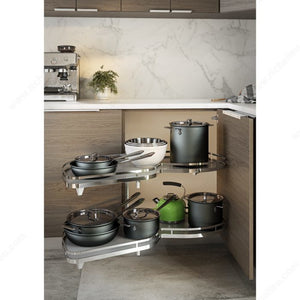 Lemans II Set 2-Shelf Lazy Susan with Soft-Close for Blind Base Corner Cabinets Anthracite and Chrome