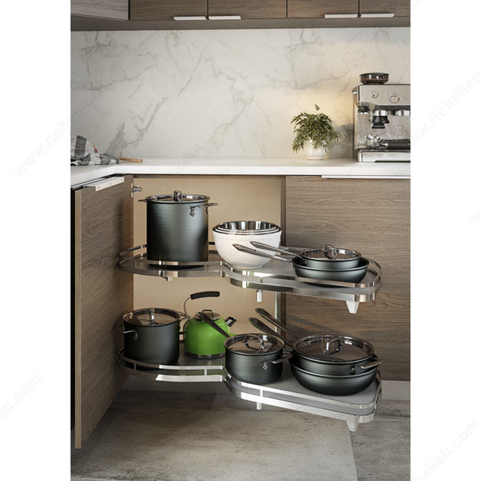 Lemans II Set 2-Shelf Lazy Susan with Soft-Close for Blind Base Corner Cabinets Anthracite and Chrome