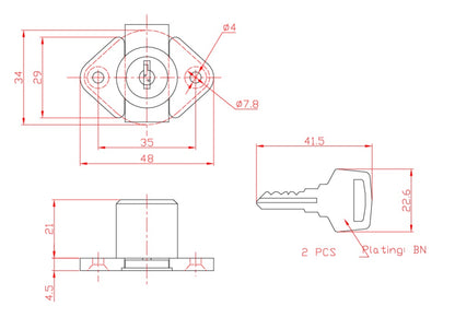 One 7/8" Length Steel Drawer Cabinet Cam Lock