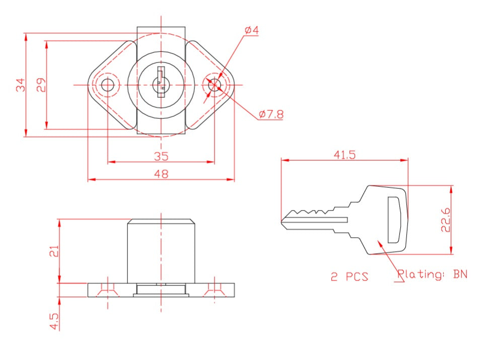 One 7/8" Length Steel Drawer Cabinet Cam Lock