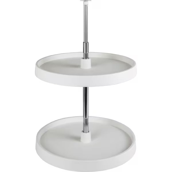 24" Round 2-Shelf Lazy Susan Set for Base Corner Cabinets – Independently Rotating Plastic Shelves with Adjustable Telescoping Pole