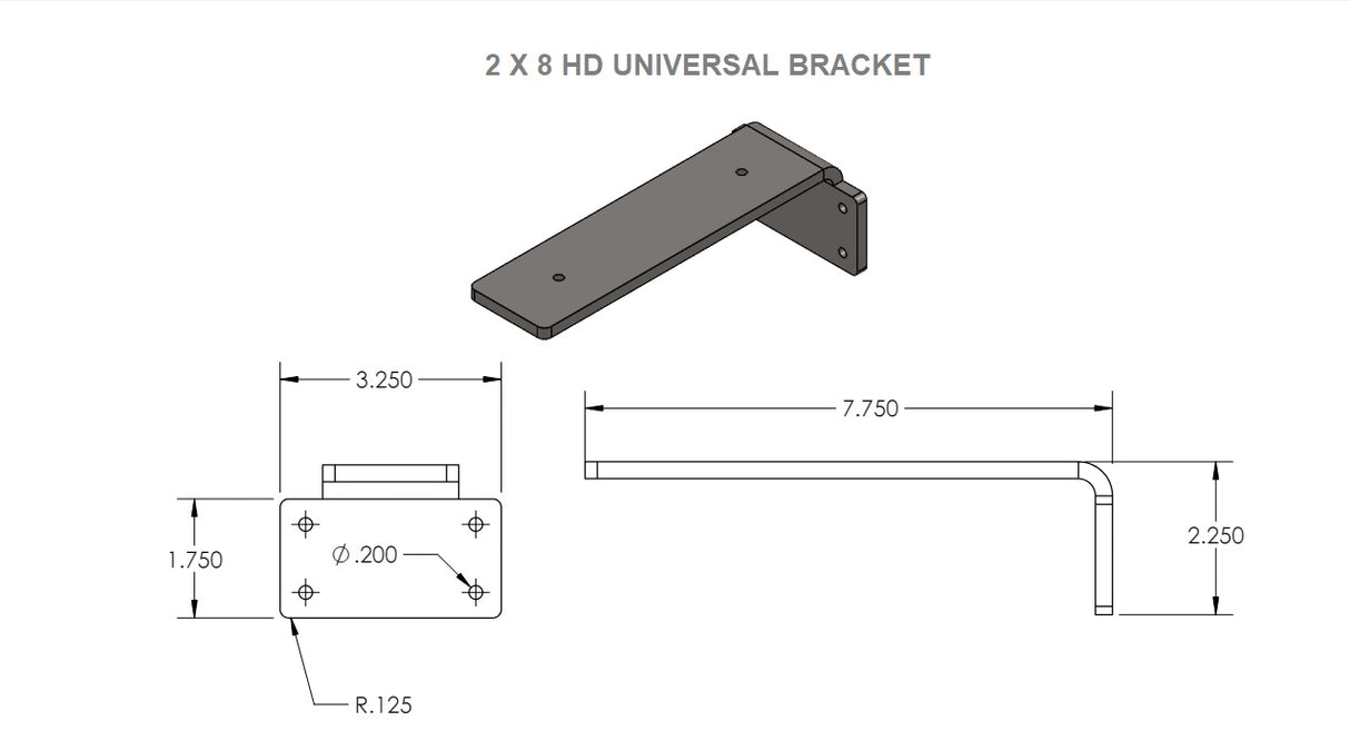 2 X 8 HD Steel Universal Floating Black Shelf Bracket, Made in America