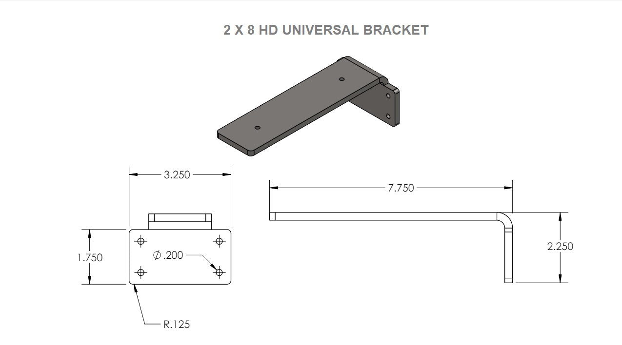 2 X 8 HD Steel Universal Floating Black Shelf Bracket, Made in America