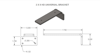 2 X 8 HD Steel Universal Floating Black Shelf Bracket, Made in America