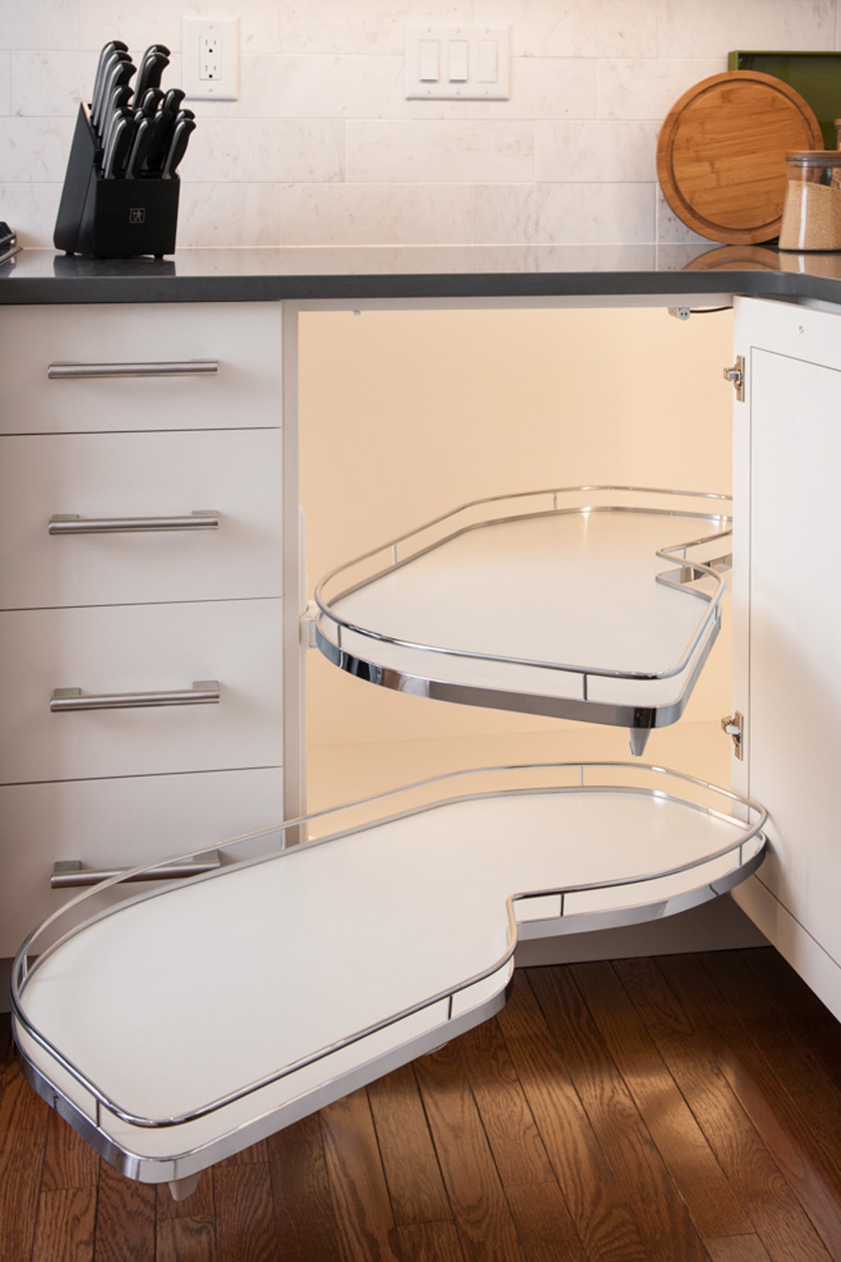 Lemans II Set 2-Shelf Lazy Susan with Soft-Close for Blind Base Corner Cabinets White and Chrome