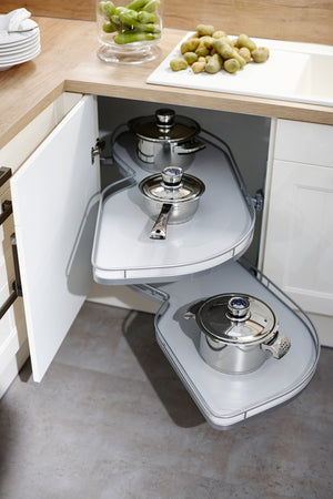 Lemans II Set 2-Shelf Lazy Susan with Soft-Close for Blind Base Corner Cabinets Chrome and White