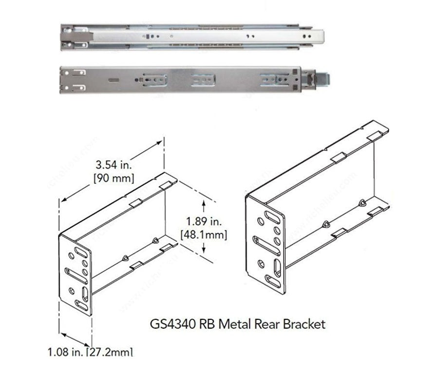 Richelieu GS4270 Series Kit Full Extension Soft-Close Drawer Slides with Rear Metal Brackets – 16" to 28" Lengths (One Pair)