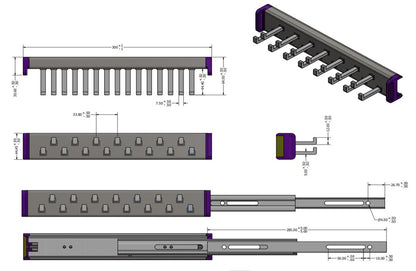 Richelieu 17-Hooks Designer Wardrobe Reversible Closet Tie Rack with 12 Inch Pullout Extension