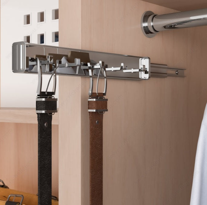 Richelieu 5-Hooks Designer Wardrobe Reversible Closet Belt Rack with 11 Inch Pullout Extension