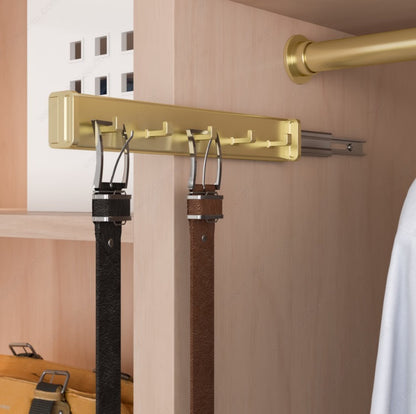 Richelieu 5-Hooks Designer Wardrobe Reversible Closet Belt Rack with 11 Inch Pullout Extension