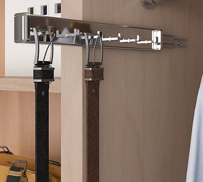 Richelieu 6-Hooks Designer Wardrobe Reversible Closet Belt Rack with 12 Inch Pullout Extension