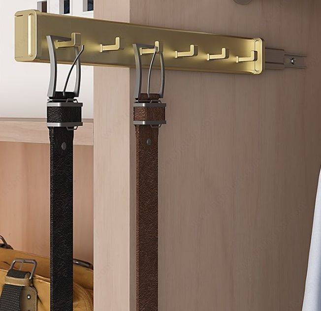 Richelieu 6-Hooks Designer Wardrobe Reversible Closet Belt Rack with 12 Inch Pullout Extension