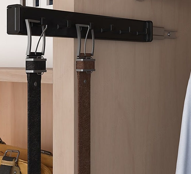 Richelieu 6-Hooks Designer Wardrobe Reversible Closet Belt Rack with 12 Inch Pullout Extension