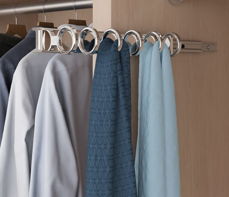 Richelieu 6-Rings Designer Wardrobe Reversible Closet Scarf Rack with Pullout Extension