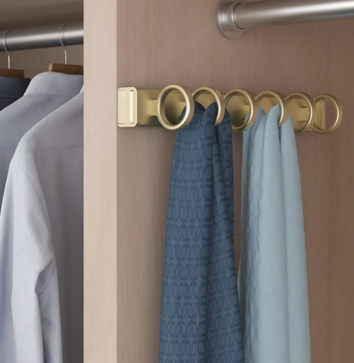 Richelieu 6-Rings Designer Wardrobe Reversible Closet Scarf Rack with Pullout Extension