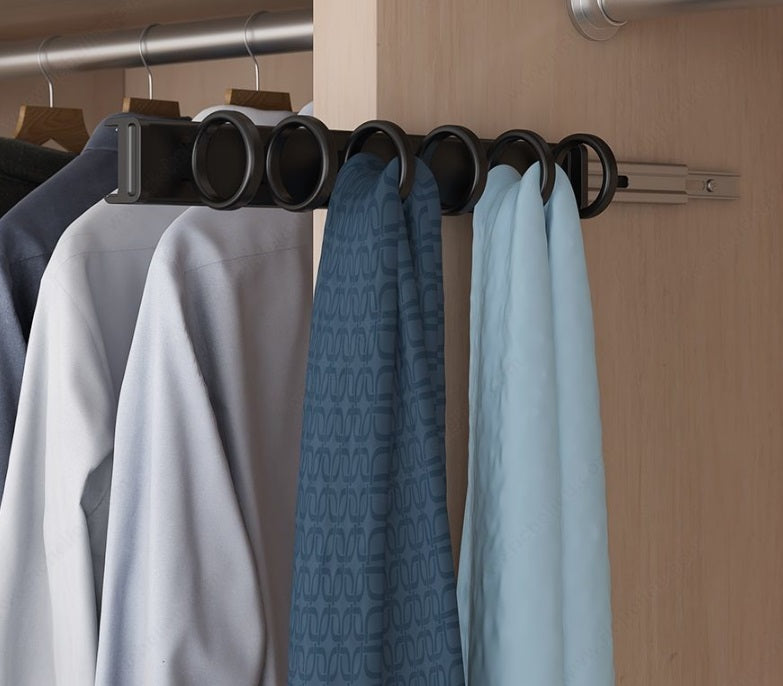 Richelieu 6-Rings Designer Wardrobe Reversible Closet Scarf Rack with Pullout Extension