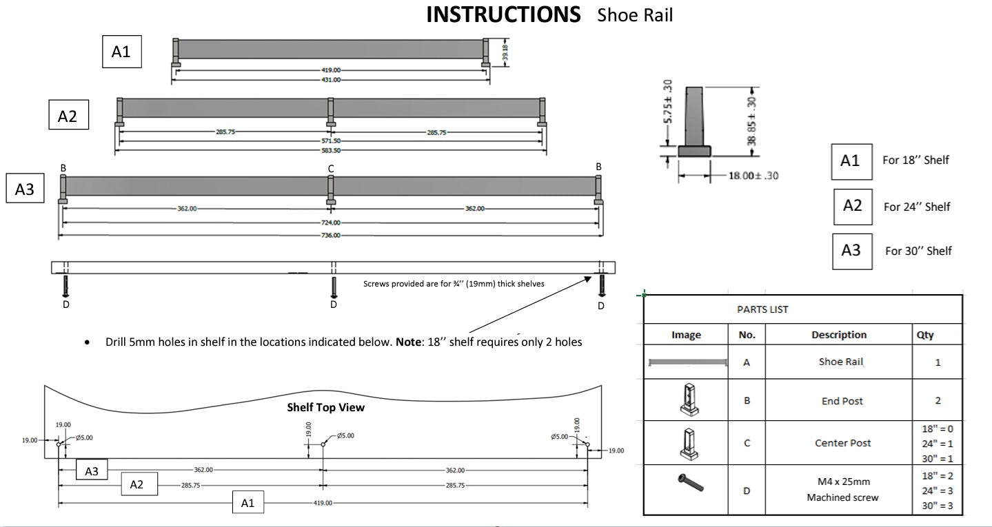 Richelieu Elegant Designer Closet Shoe Rails for Closet Shelves