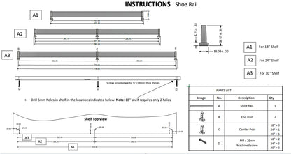 Richelieu Elegant Designer Closet Shoe Rails for Closet Shelves