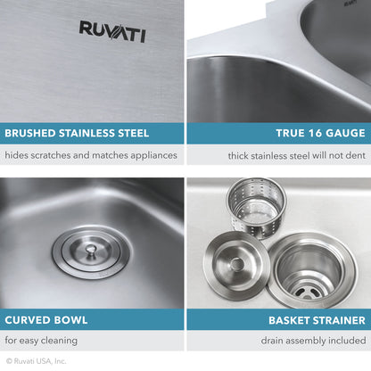 Ruvati Parmi 32-inch Undermount 50/50 Double Bowl 16 Gauge Stainless Steel Kitchen Sink – RVM4300