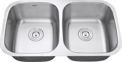 Ruvati Parmi 32-inch Undermount 50/50 Double Bowl 16 Gauge Stainless Steel Kitchen Sink – RVM4300