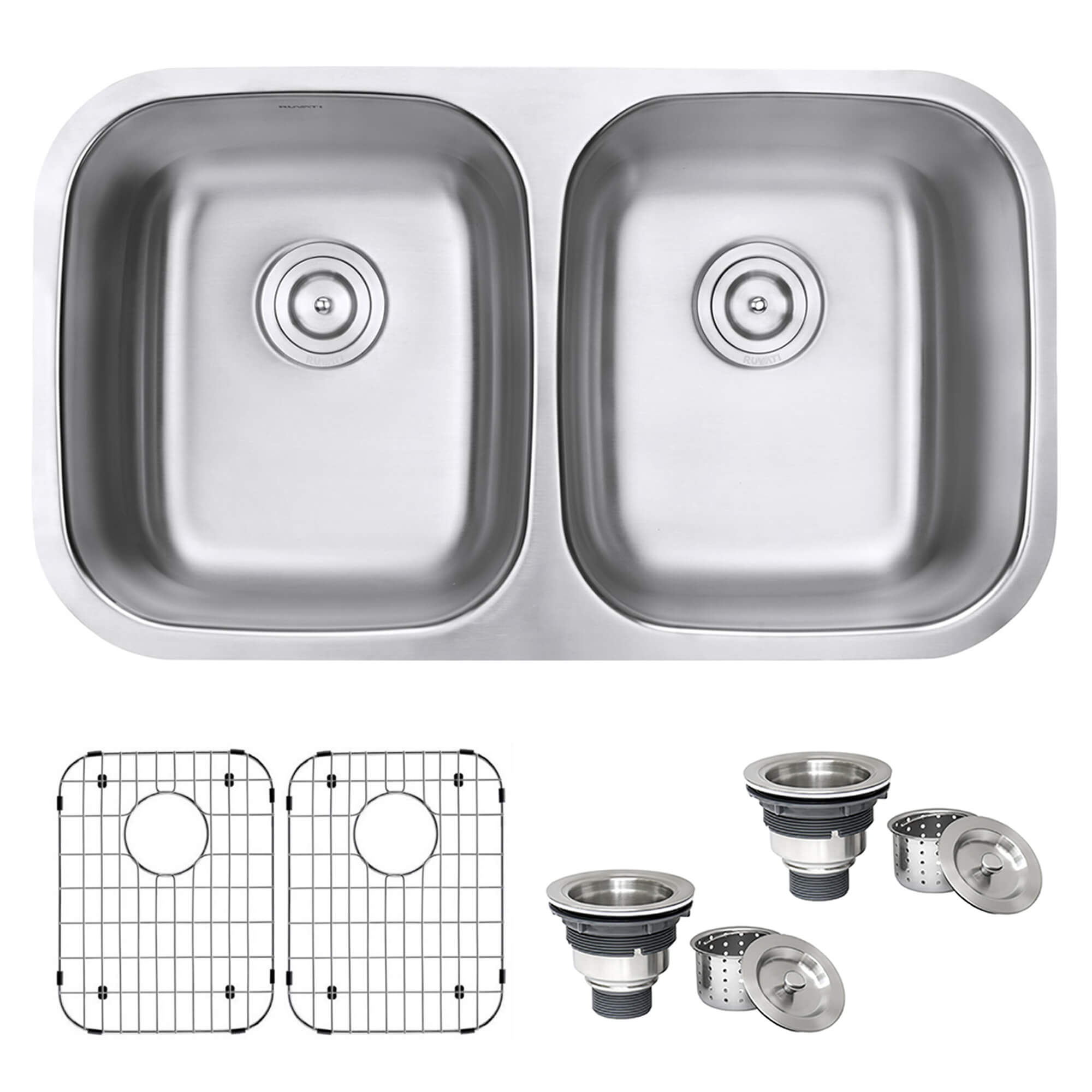 Ruvati Parmi 32-inch Undermount 50/50 Double Bowl 16 Gauge Stainless Steel Kitchen Sink – RVM4300